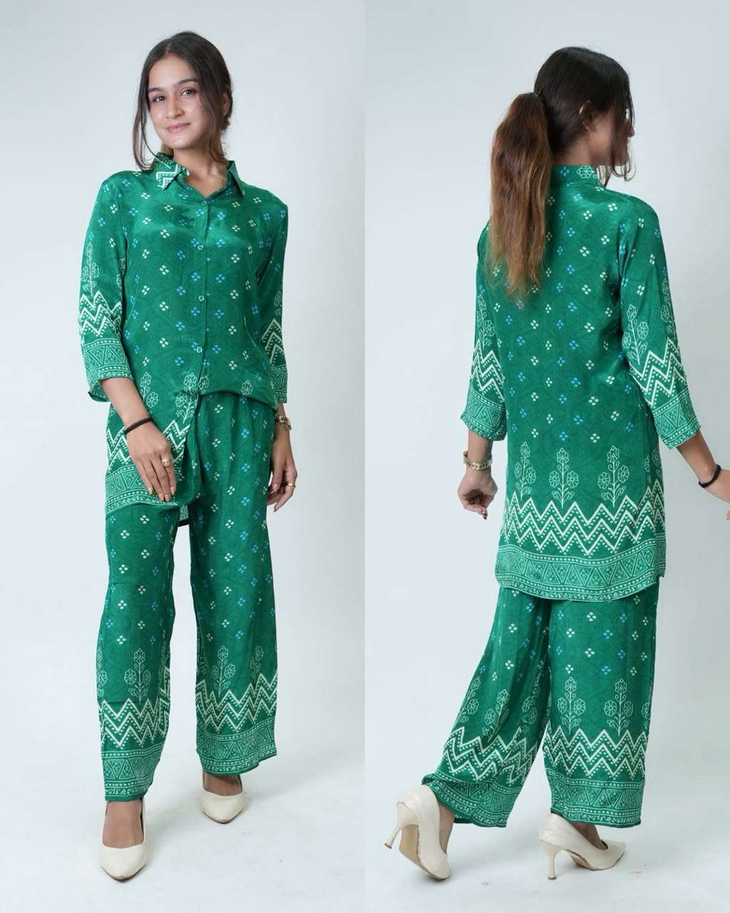 Pure Crepe Printed Kurta Palazzo Set | Designer Printed Kurta with Wide-Leg Palazzo