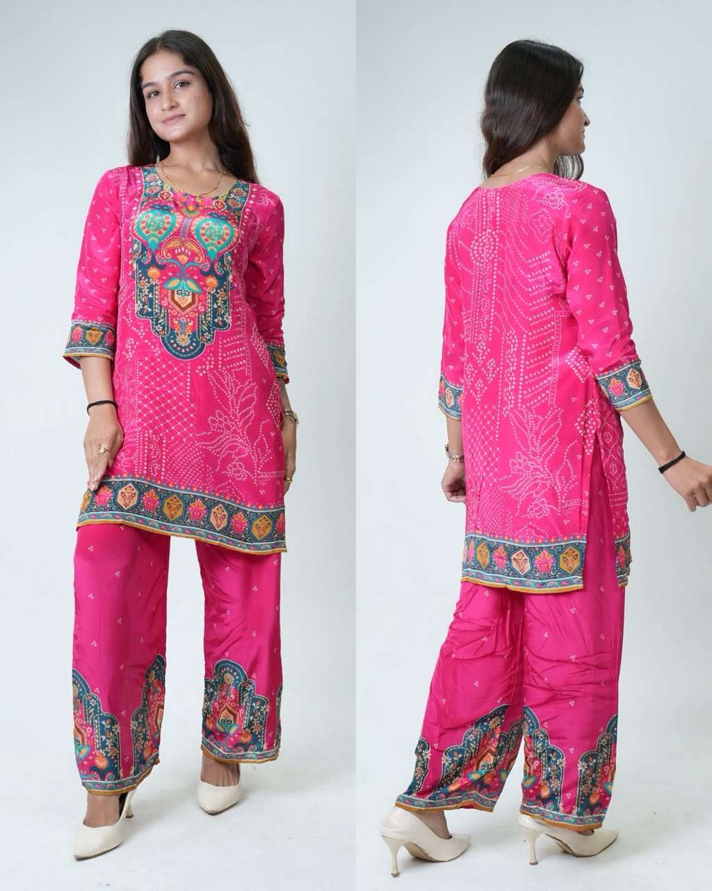 Pure Crepe Printed Kurta Palazzo Set | Designer Printed Kurta with Wide-Leg Palazzo