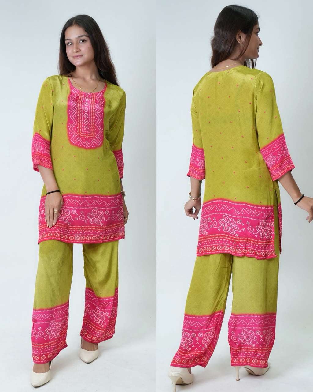 Pure Crepe Printed Kurta Palazzo Set | Designer Printed Kurta with Wide-Leg Palazzo
