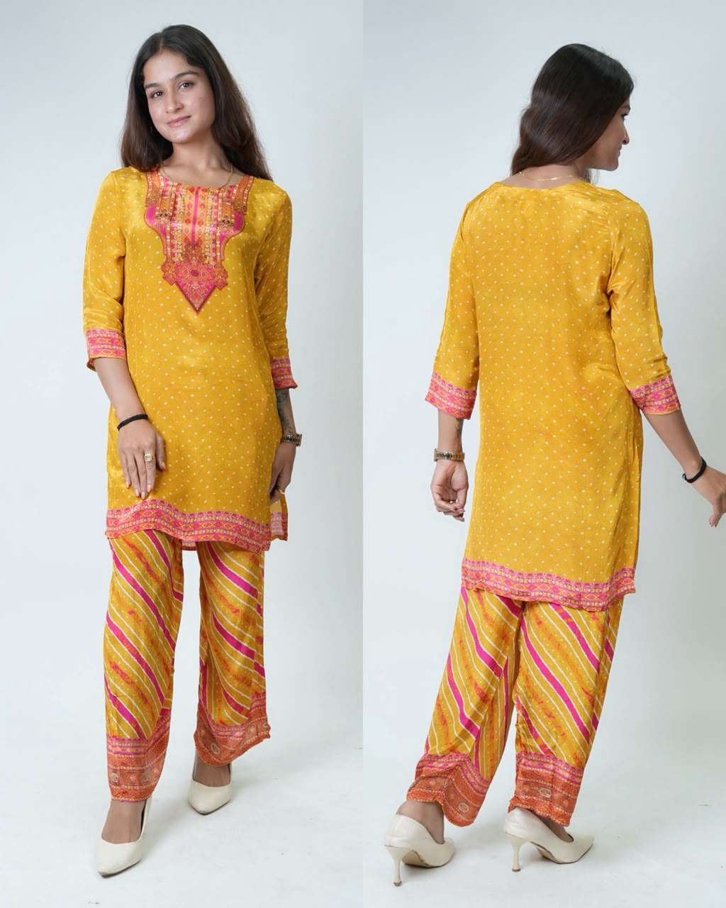 Pure Crepe Printed Kurta Palazzo Set | Designer Printed Kurta with Wide-Leg Palazzo