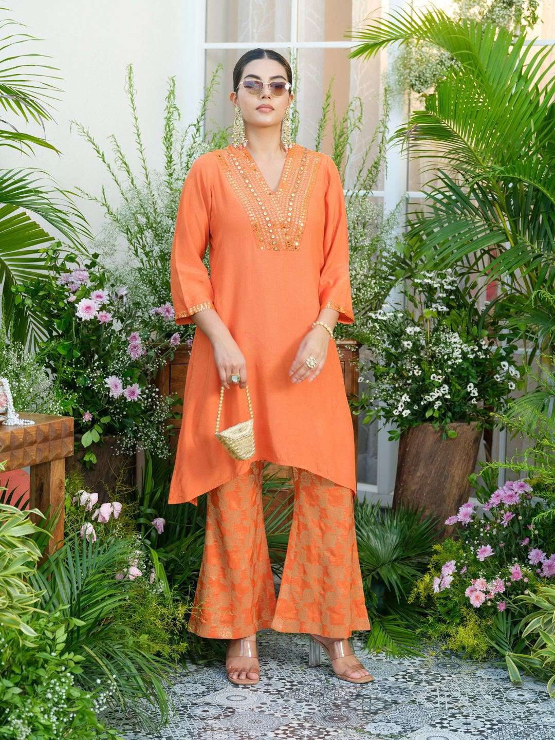 Pure Dola Silk Designer Kurta Palazzo Set | Premium Ethnic Wear Collection