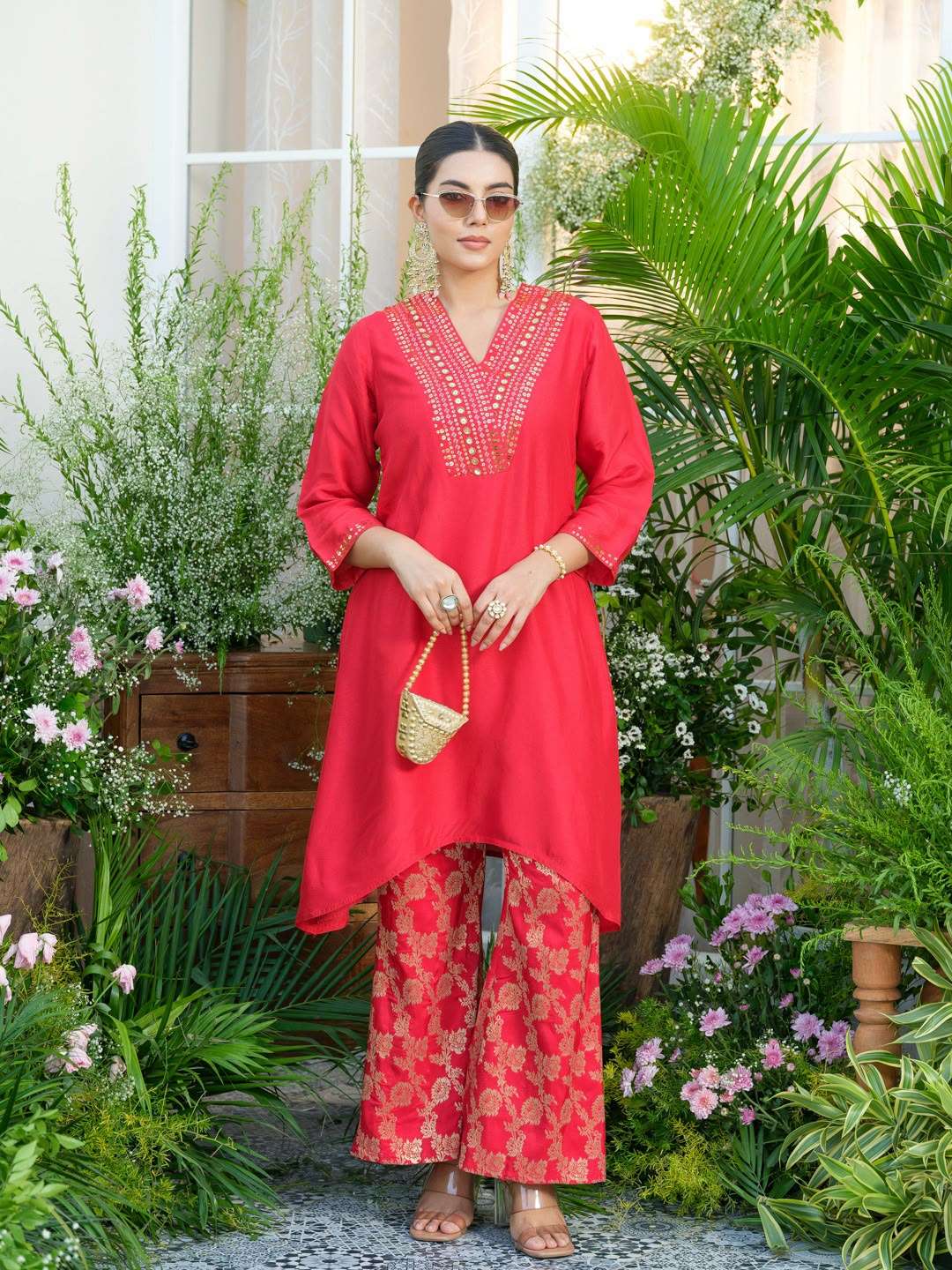 Pure Dola Silk Designer Kurta Palazzo Set | Premium Ethnic Wear Collection