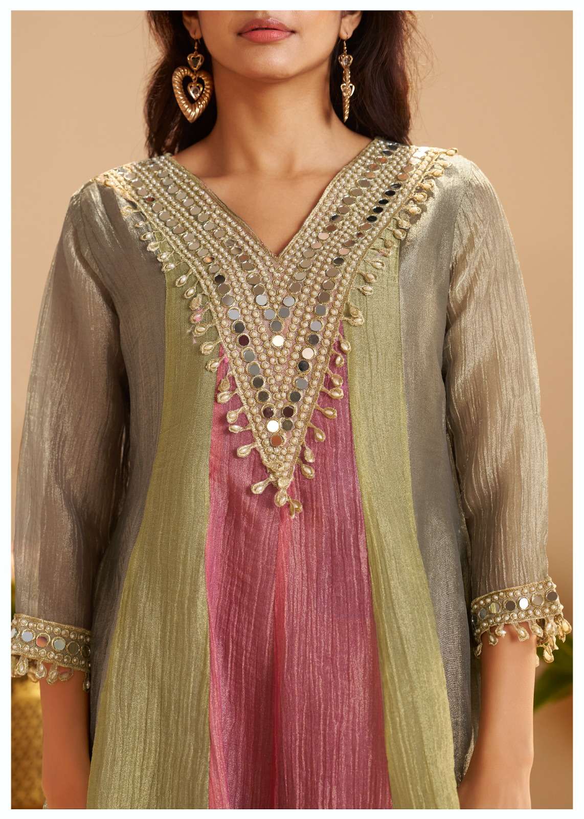 Pure Salsa Fabric Anarkali Suit | Original Mirror Work | V-Neck Designer Anarkali Pattern
