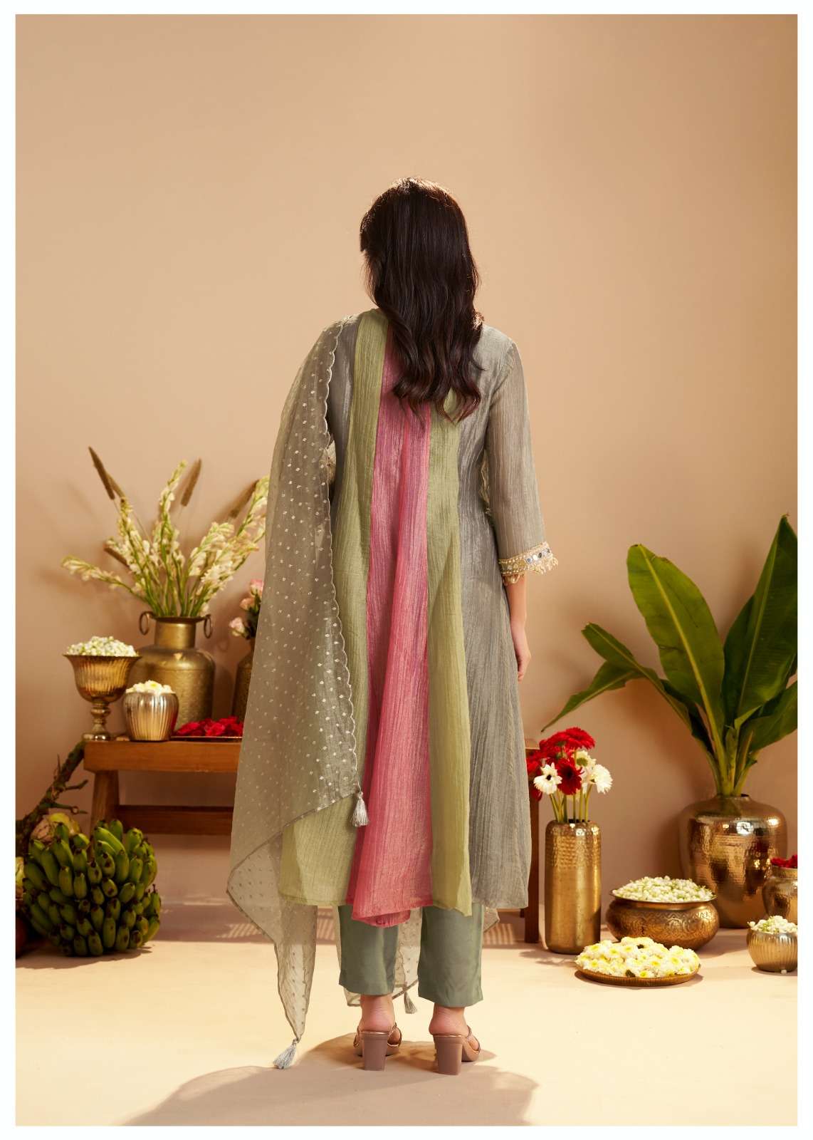 Pure Salsa Fabric Anarkali Suit | Original Mirror Work | V-Neck Designer Anarkali Pattern