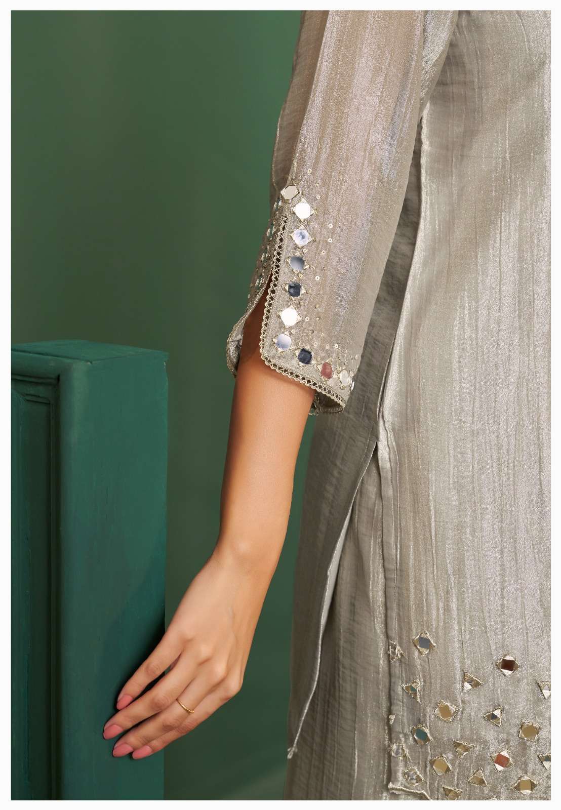 Pure Salsa Fabric Suit Set | Original Mirror Work | Designer Sleeves Cut | Premium Ethnic Collection