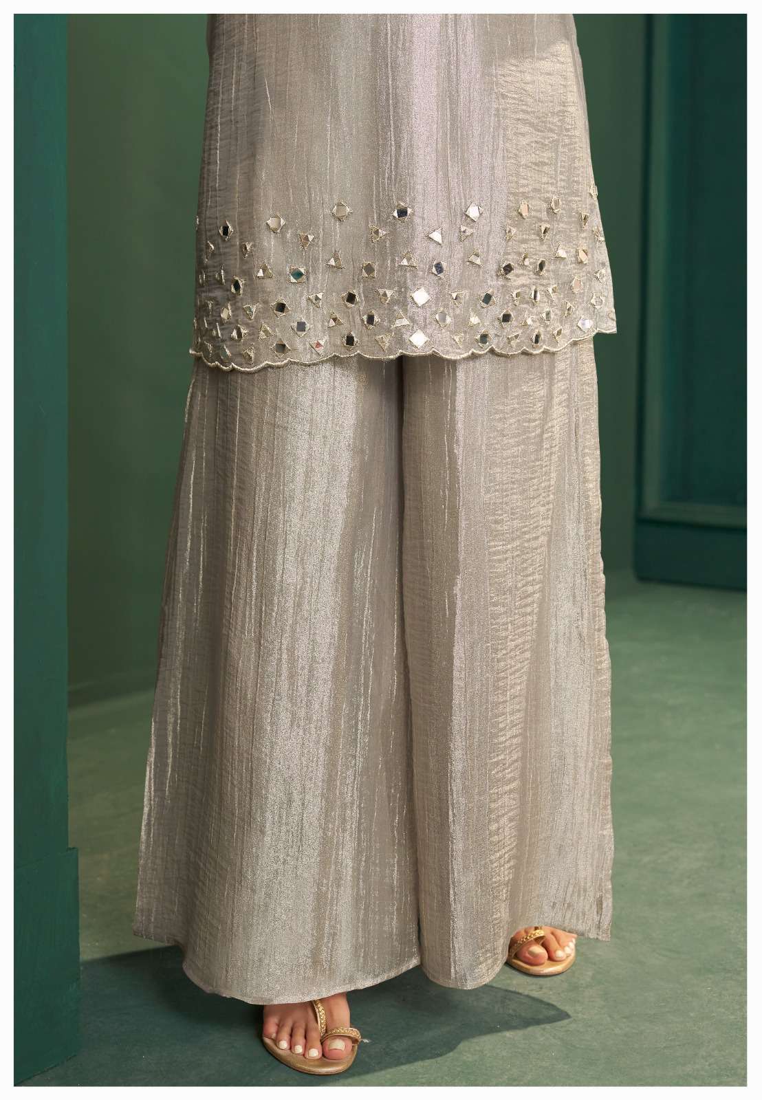 Pure Salsa Fabric Suit Set | Original Mirror Work | Designer Sleeves Cut | Premium Ethnic Collection