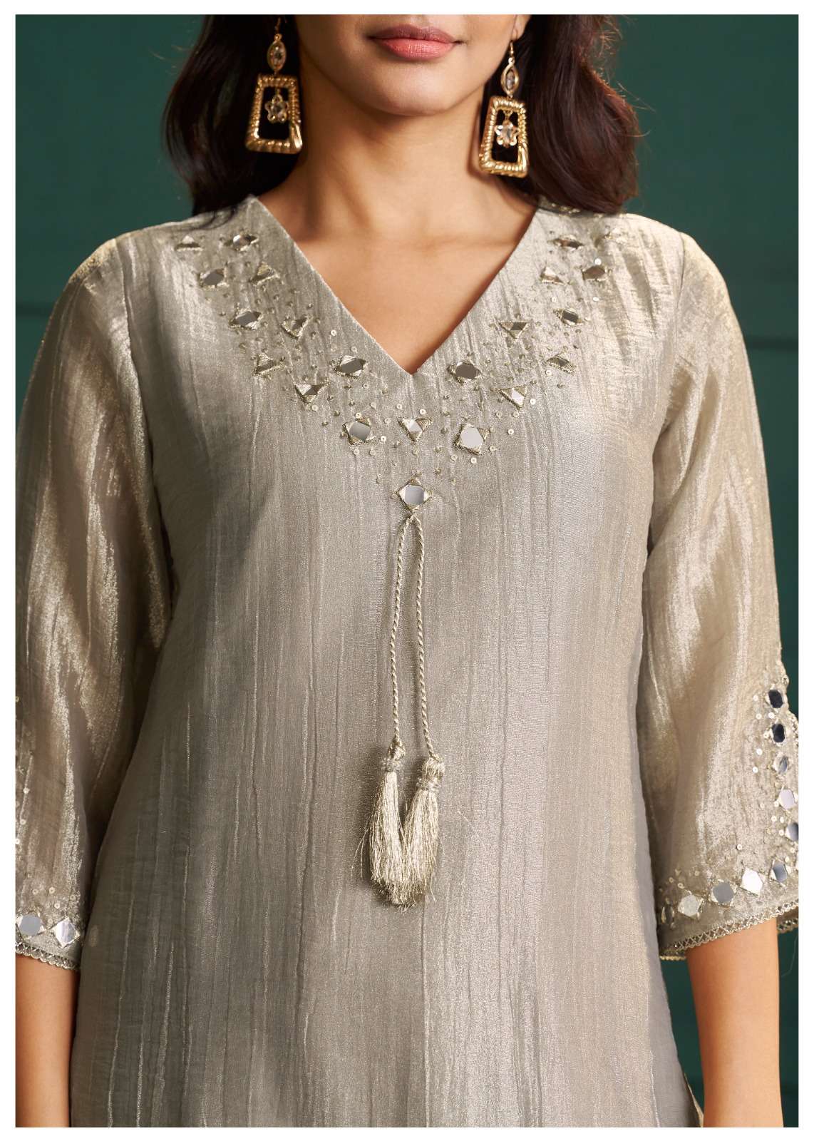 Pure Salsa Fabric Suit Set | Original Mirror Work | Designer Sleeves Cut | Premium Ethnic Collection