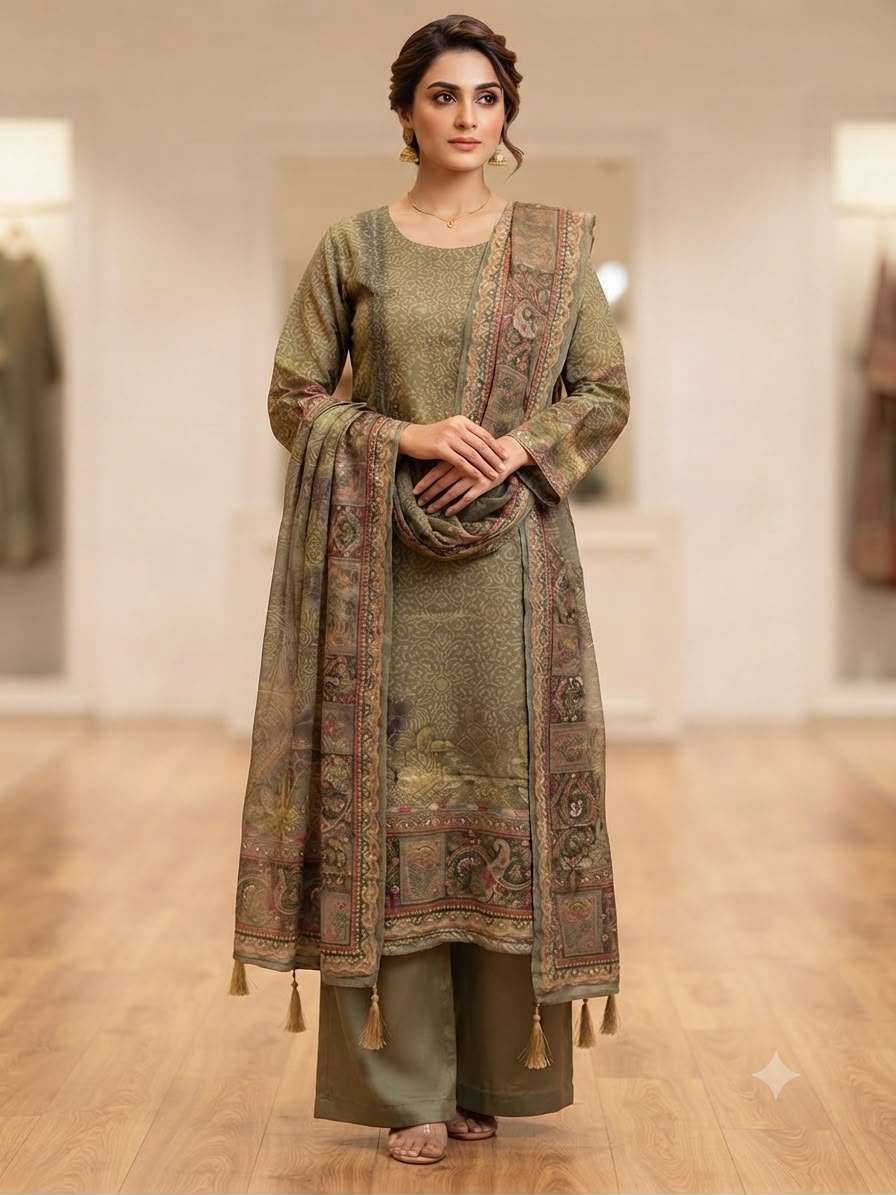 Pure Tissue Silk Suit Set | Elegant Floral Print | Premium Festive Wear Collection