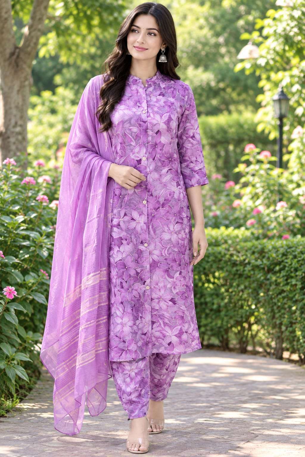 Roman Silk Printed 3-Piece Suit Set with Floral Paisley Design & Dupatta