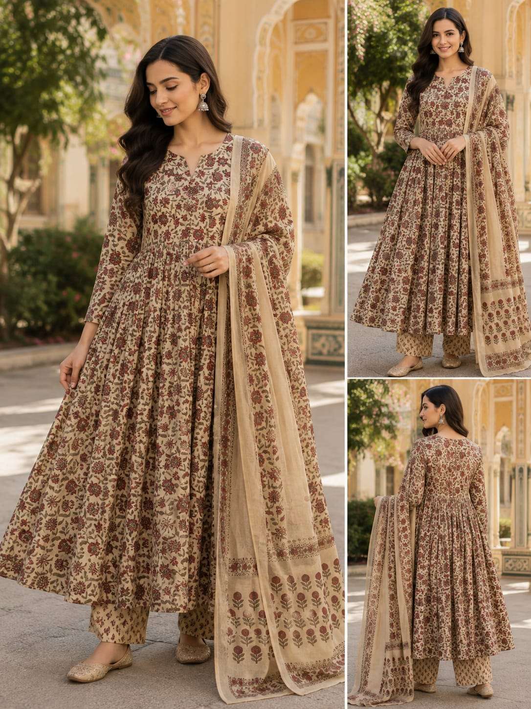 Royal Blue Floral Printed Anarkali Suit Set | Elegant Ethnic Wear Collection