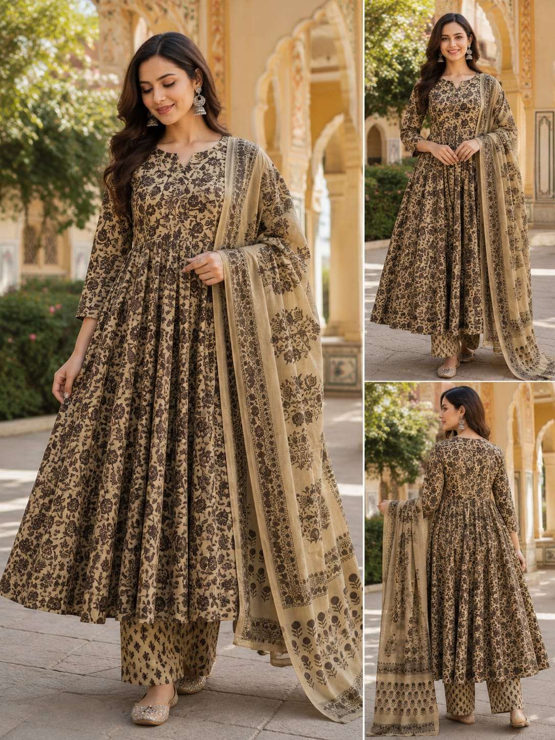 Royal Blue Floral Printed Anarkali Suit Set | Elegant Ethnic Wear Collection